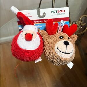 Pet Lou Santa and Reindeer Christmas EZ Squeaky Twin Ball, 4-inch Width